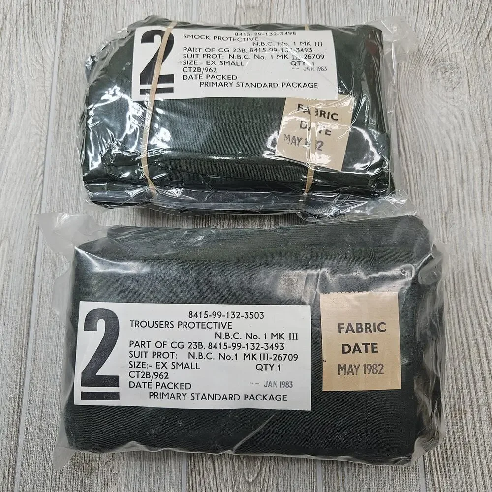Vintage British NBC Protective Suit Smock Trousers Set XS Mk III 1983‎ Ex Small